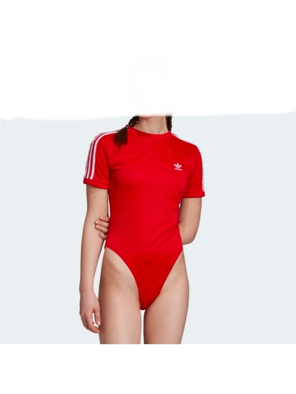 Adidas Red Jacquard Short Sleeve Bodysuit Size Large - Picture 3 of 15